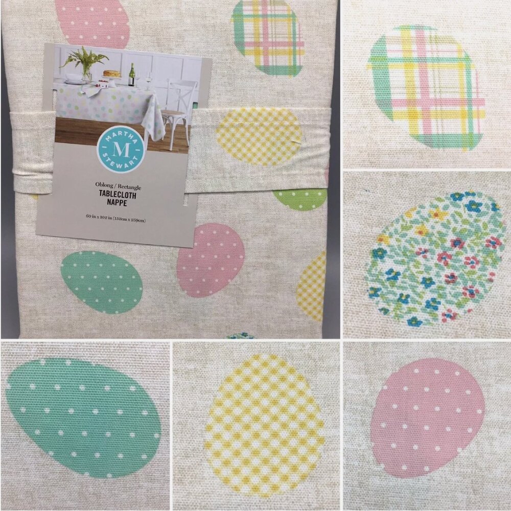 Martha Stewart Easter Egg Tablecloth Plaid Floral Polka Dot 60x84 or 70"R Spring